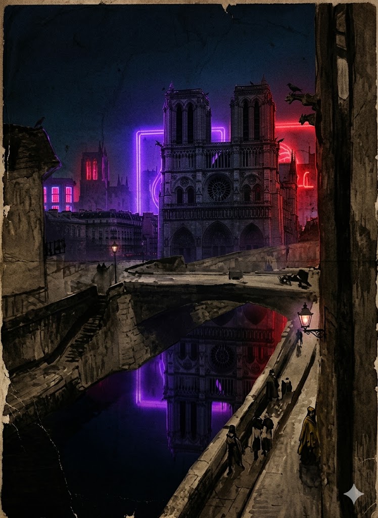 Dark Notre Dame with Neon - Secret Realm